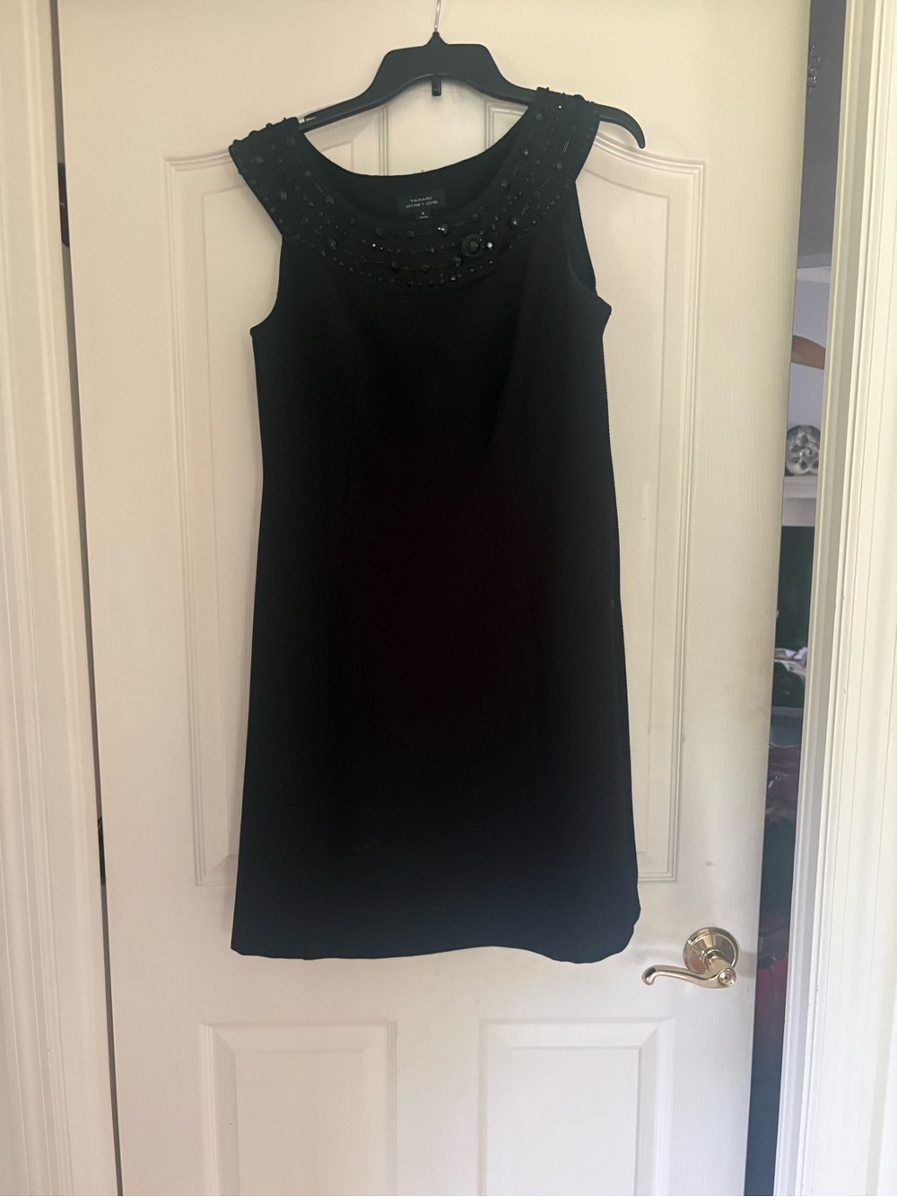 Beaded Neckline Black Midi Dress
